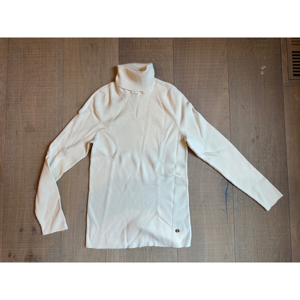 Lauren Ralph Lauren Cream Ribbed Turtleneck Sweater XL Off White Cotton Blend - Picture 2 of 5